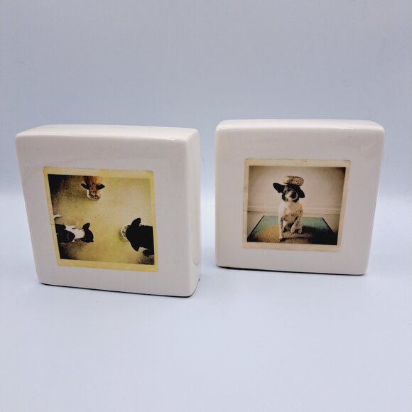 Rae Dunn Pair of Dog Image Decor Blocks - Picture 1 of 14